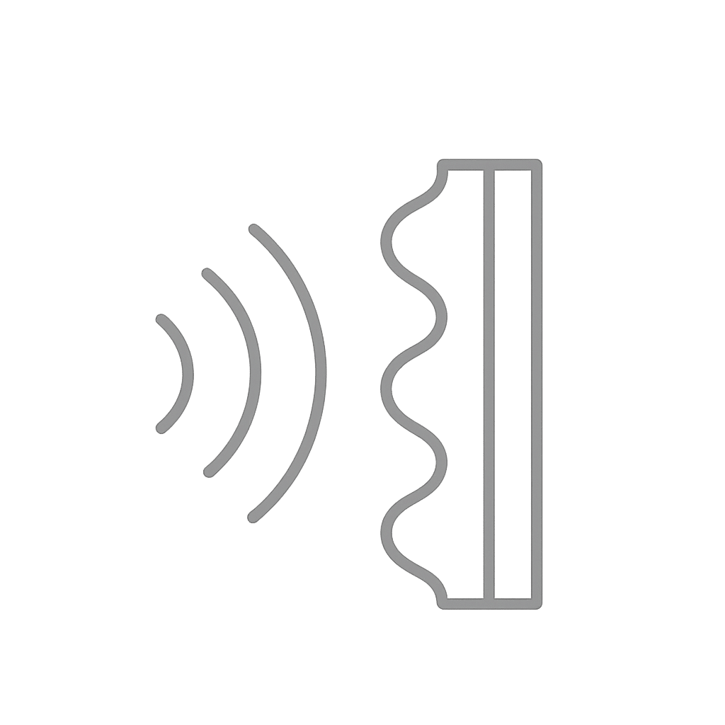 Sound absorption icon illustrating echo and reverb reduction.