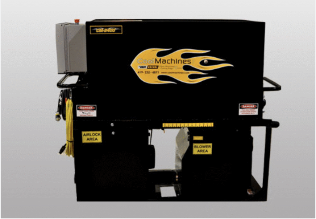 Dense-packed cellulose blowing machine for soundproofing walls and vibration dampening.